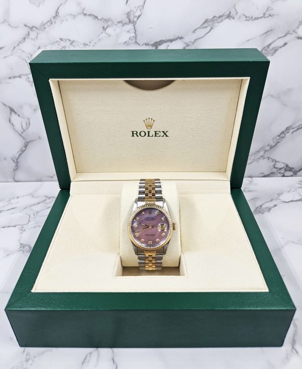 Stunning Gents Rolex Datejust 16233 with Pink MOP Diamond Dial with Box & Papers - Image 8