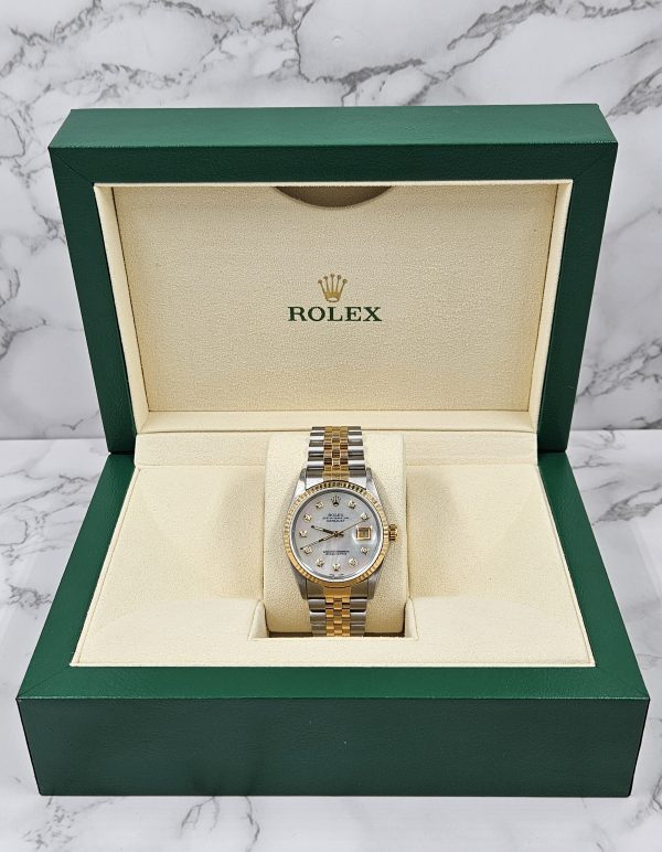 Mens Rolex Datejust in Steel & Gold with White MOP Diamond Dial - Box / Papers. - Image 8