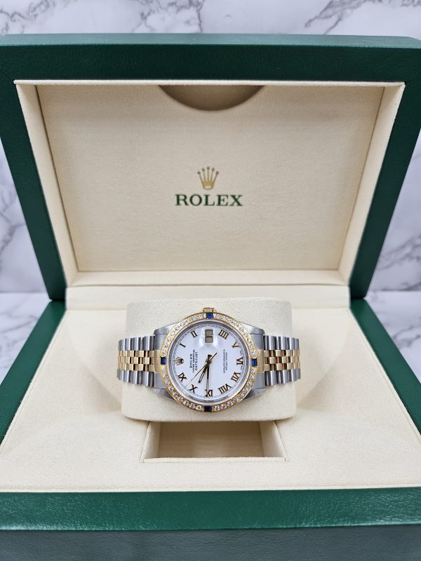 Stunning Gents Steel & 18k Gold Rolex Datejust with Roman Dial & Diamond Bezel. - Image 7
