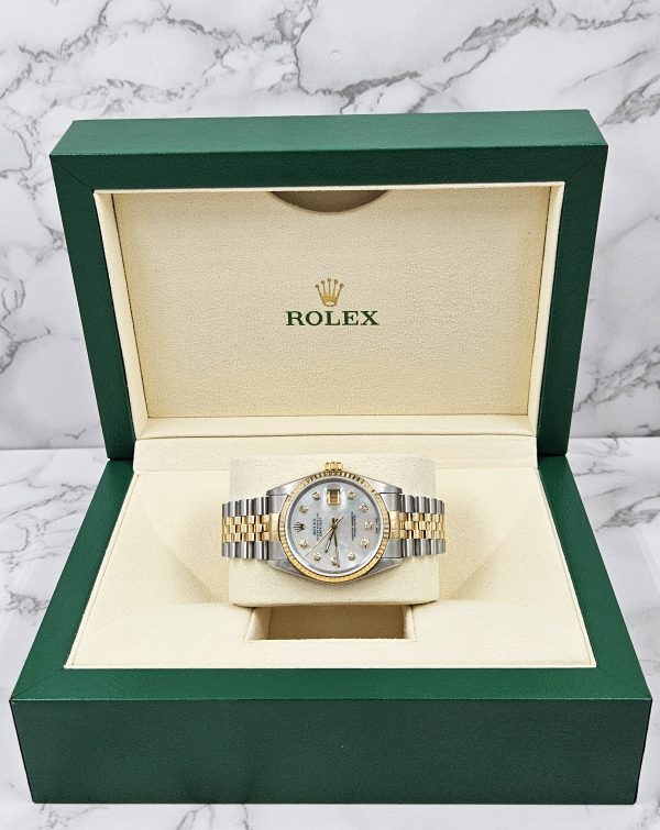 Mens Rolex Datejust in Steel & Gold with White MOP Diamond Dial - Box / Papers. - Image 9