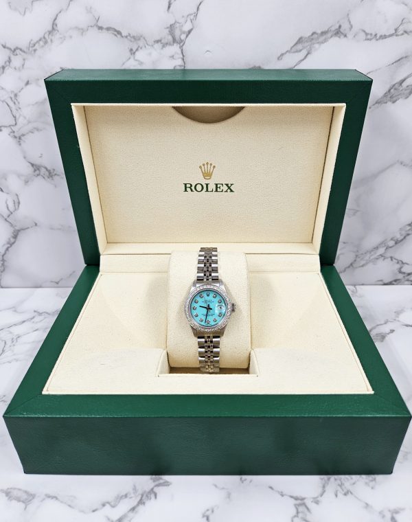 Ladies Steel & White Gold Rolex Datejust - Tiffany BLUE Diamond Dial & Bezel - Box / Papers. - Image 8