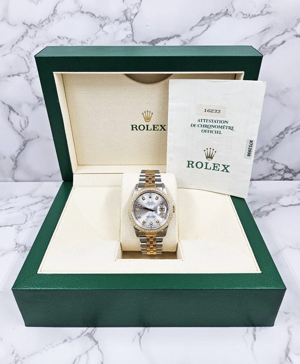 MINT! Mens Rolex Datejust - Silver Diamond Dial & Diamond Bezel - Box & Papers - Image 10