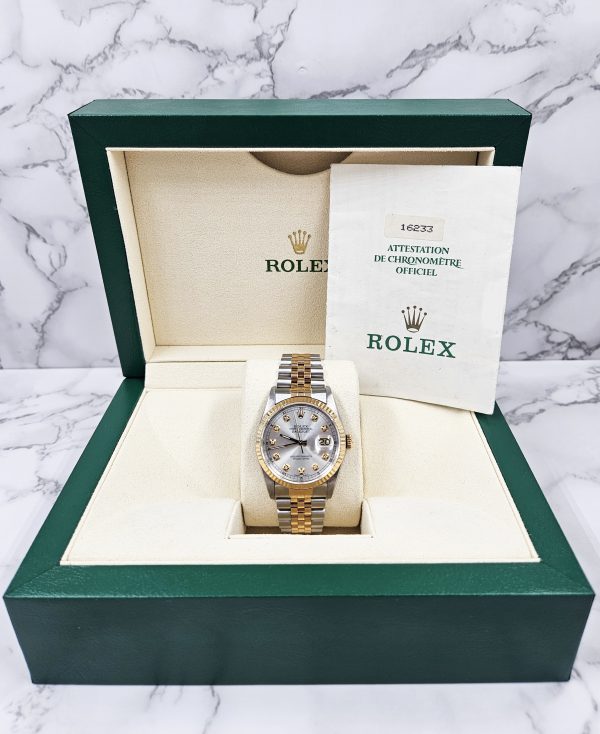 Mens Rolex Oyster Perpetual Datejust - Silver Diamond Dial - Box / Papers. - Image 9