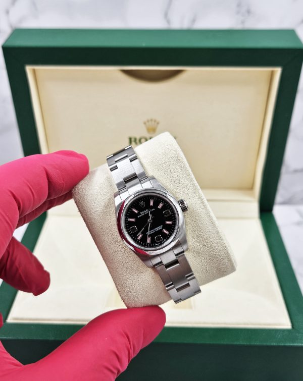 Rolex Oyster Perpetual Black & Pink Dial 176200 with Box and Papers 2012 (Card). - Image 6