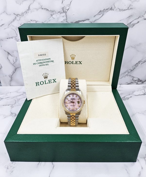 Gents Steel & Gold Rolex Datejust 16233, Pink MOP Diamond Dial with Box & Papers. - Image 8