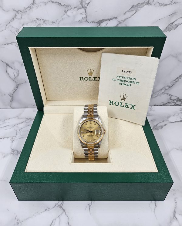 Gents Rolex Datejust in Steel & Gold with Factory Diamond Dial - Box / Papers. - Image 9