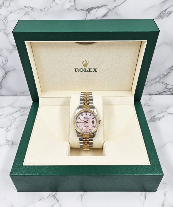 MINT Gents Steel & Gold Rolex Datejust Pink MOP Diamond Dial with Box & Papers. - Image 10
