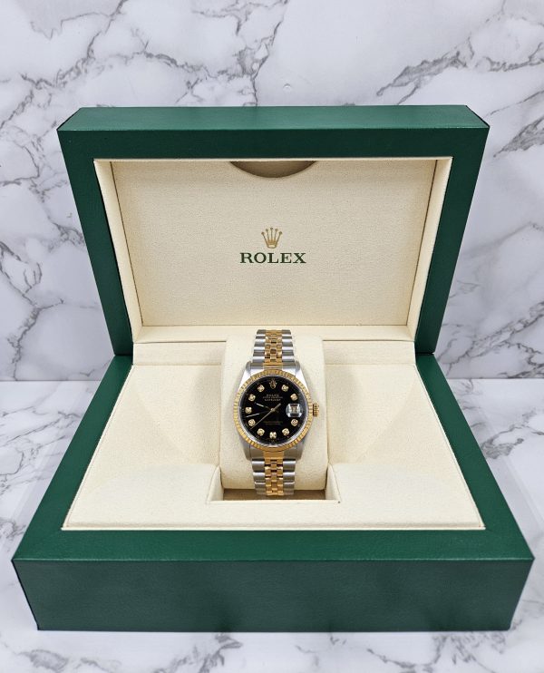 Gents Steel & Gold Rolex Datejust 16233 Black Diamond Dial with Box and Papers. - Image 8