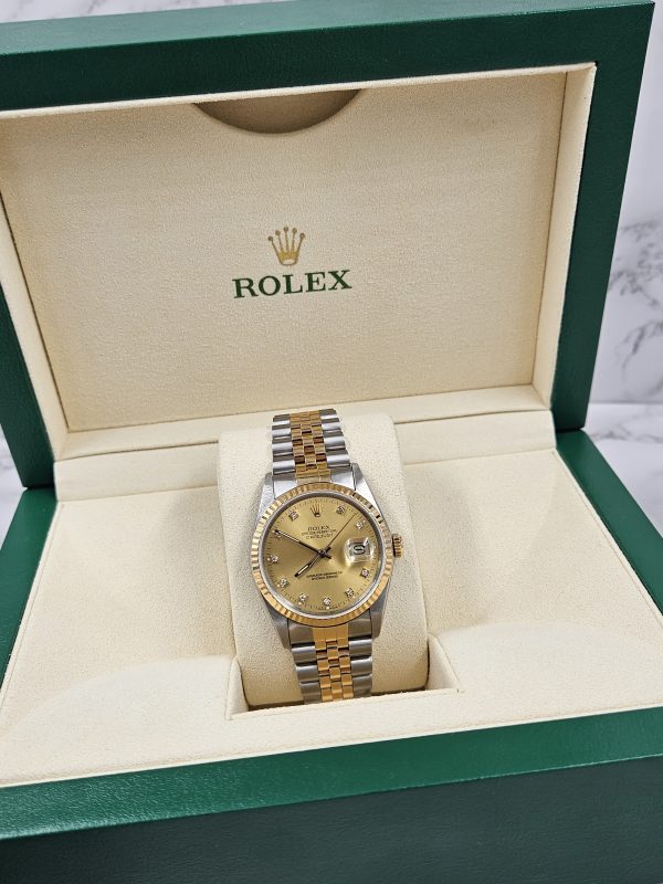 Gents Steel & Gold Rolex Datejust with Factory Diamond Dial - Box and Paper - Image 9