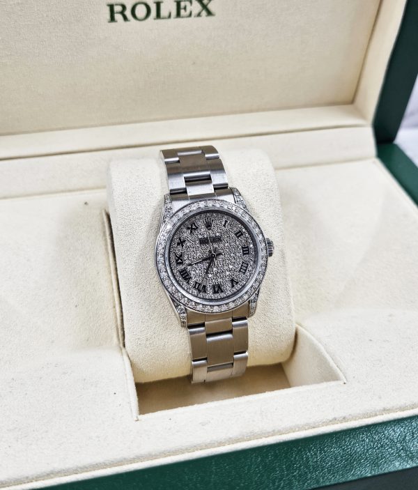 Ladies Rolex Oyster Perpetual 31mm with Pave Diamond Dial, Bezel & Shoulders. - Image 5