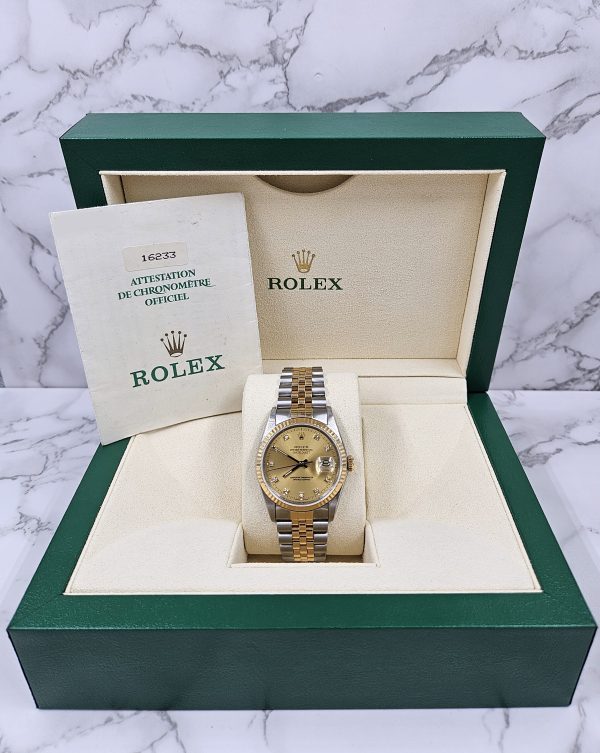 MINT Mens Rolex Datejust in Steel & Gold - Factory Diamond Dial - Box and Papers - Image 3
