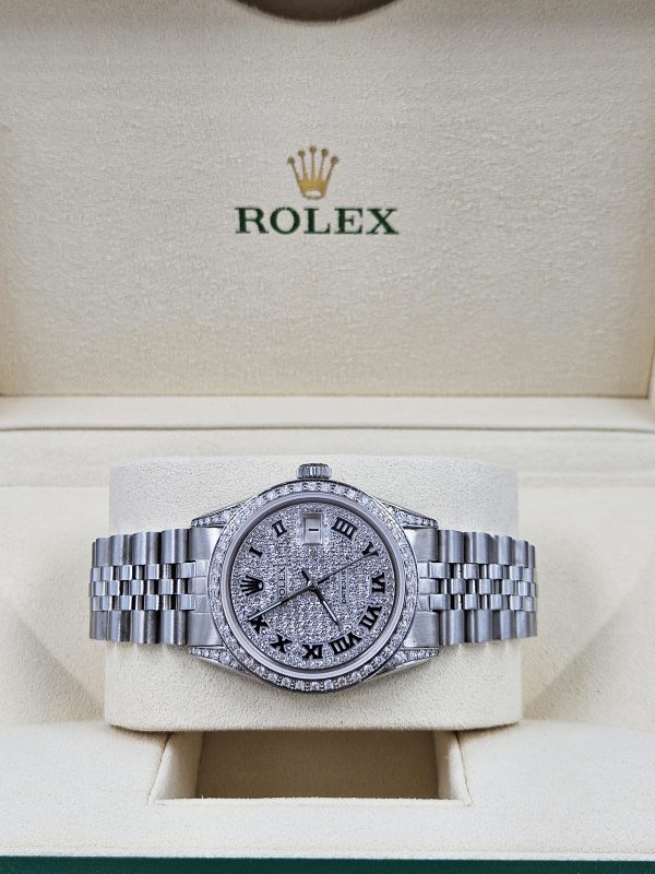 Gents Rolex Datejust 36mm with Pave Diamond Dial, Diamond Bezel and Shoulders. - Image 6