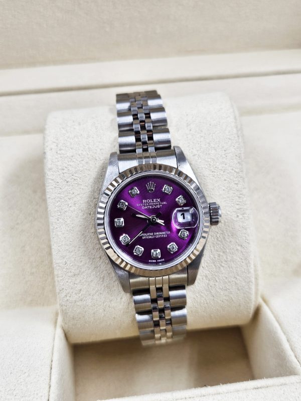 Ladies Rolex Datejust 26mm in Steel & Gold - Purple Diamond Dial – B+P - MINT! - Image 6