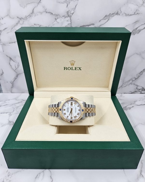 Stunning Gents Steel & 18k Gold Rolex Datejust with Roman Dial & Diamond Bezel. - Image 8