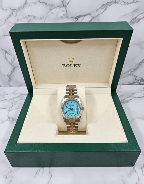 Gents Steel & Gold Rolex Datejust with Tiffany Blue Arabic Dial - Box & Papers. - Image 10