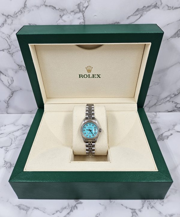 Ladies Rolex Datejust 26mm in Steel and Gold - Tiffany Blue Diamond Dial – Box & Papers. - Image 10