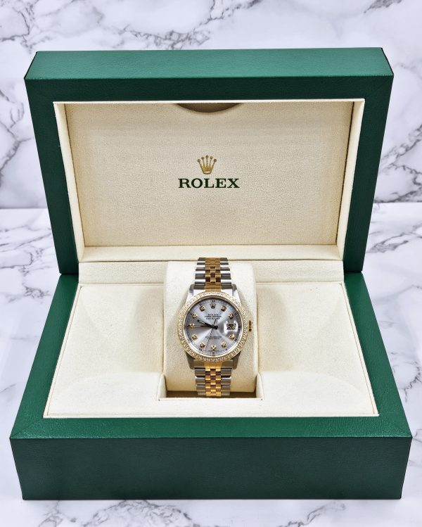 MINT! Mens Rolex Datejust - Silver Diamond Dial & Diamond Bezel - Box & Papers - Image 8