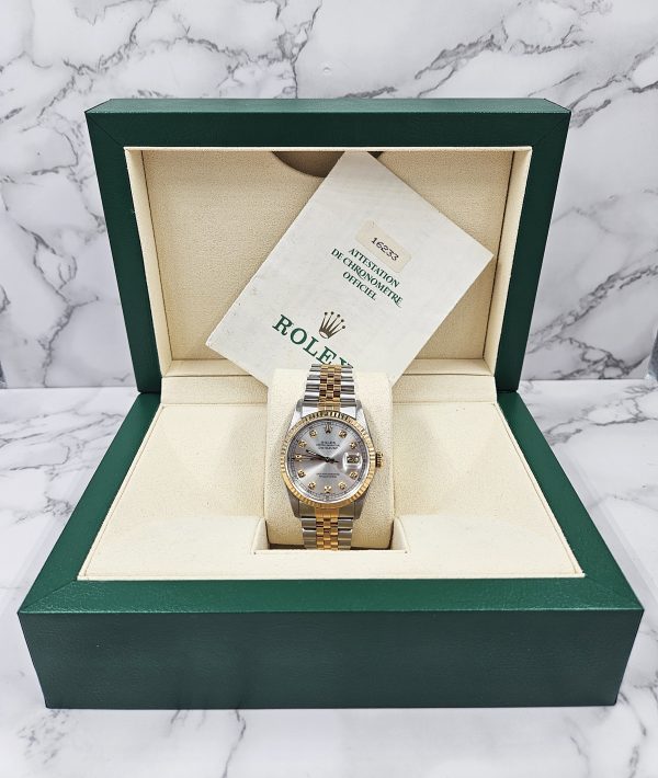 Mens Rolex Oyster Perpetual Datejust - Silver Diamond Dial - Box / Papers. - Image 10