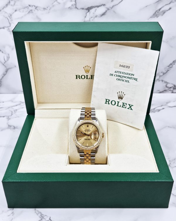 Mens Rolex Datejust in Steel & 18ct Gold with Diamond Bezel - Rolex Box & Papers - Image 9