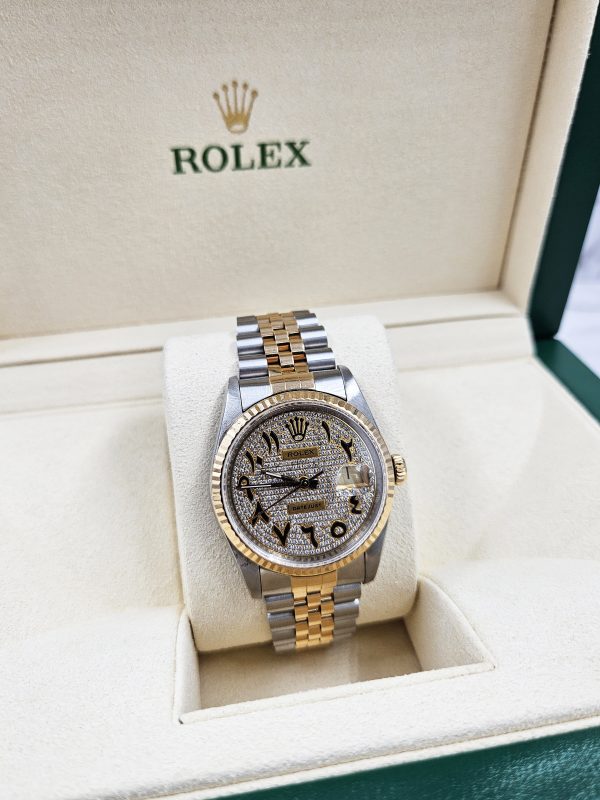 Gents Steel & Gold Rolex Datejust with Pave Arabic Diamond Dial - Box & Papers. - Image 9