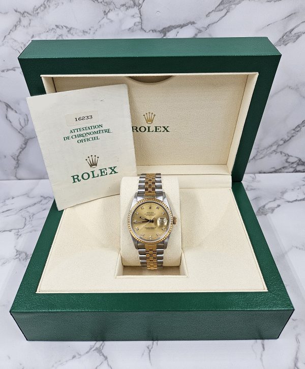 Gents Rolex Datejust in Steel & Gold with Factory Diamond Dial - Box / Papers. - Image 8