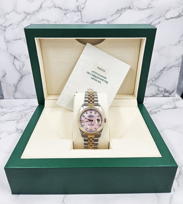 MINT Gents Steel & Gold Rolex Datejust Pink MOP Diamond Dial with Box & Papers. - Image 9