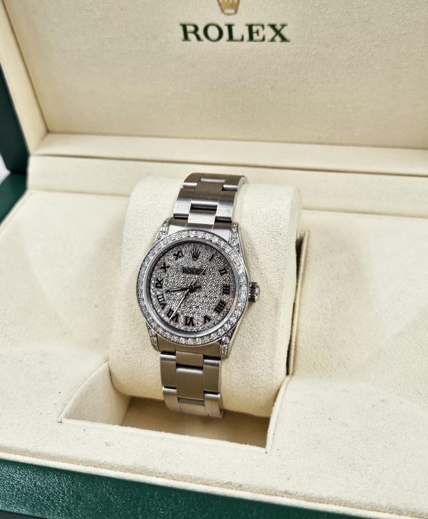 Ladies Rolex Oyster Perpetual 31mm with Pave Diamond Dial, Bezel & Shoulders. - Image 6
