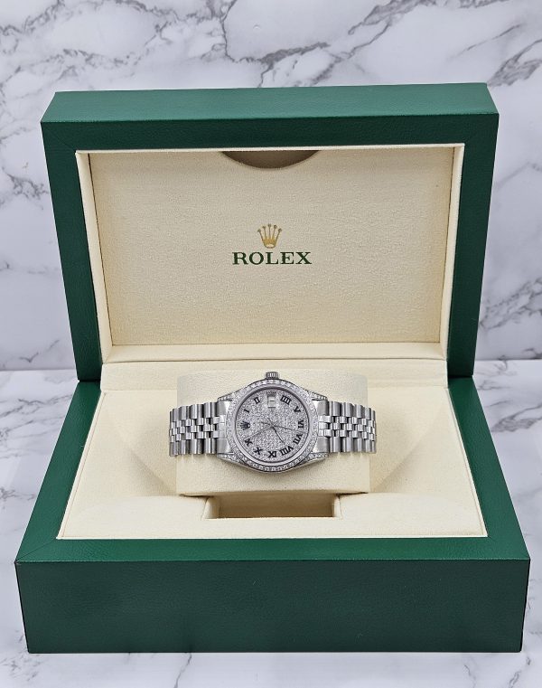 Gents Rolex Datejust 36mm with Pave Diamond Dial, Diamond Bezel and Shoulders. - Image 7