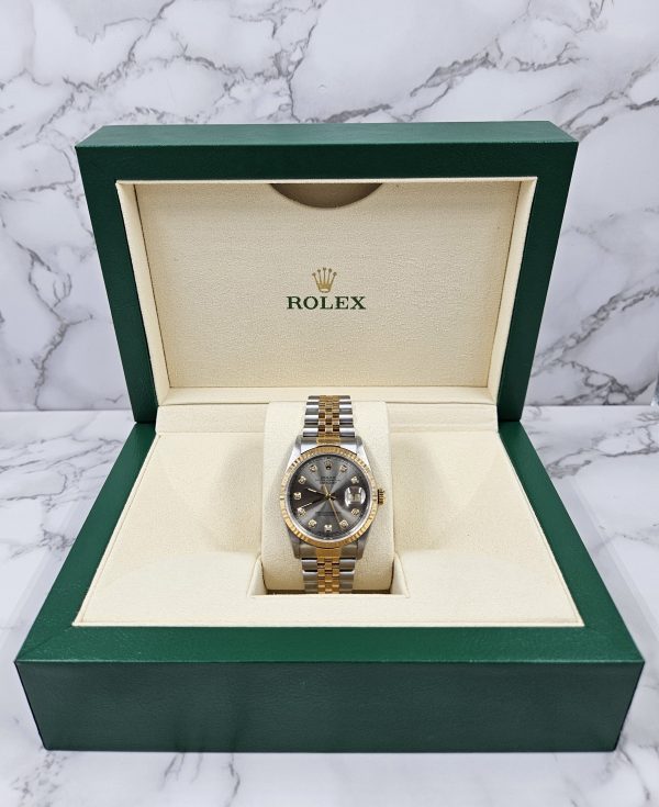 Mens Steel & Gold Rolex Datejust 36mm Slate Grey Diamond Dial - Box & Papers. - Image 9