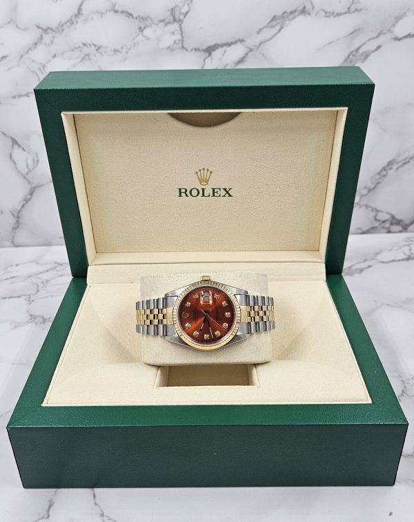 Mens Rolex Datejust 16233 with Sunburst Orange Diamond Dial - Box and Papers. - Image 6