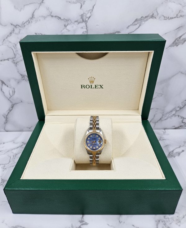 Ladies Rolex Datejust in Steel & Gold with Blue MOP Diamond Dial - Box & Papers - Image 6