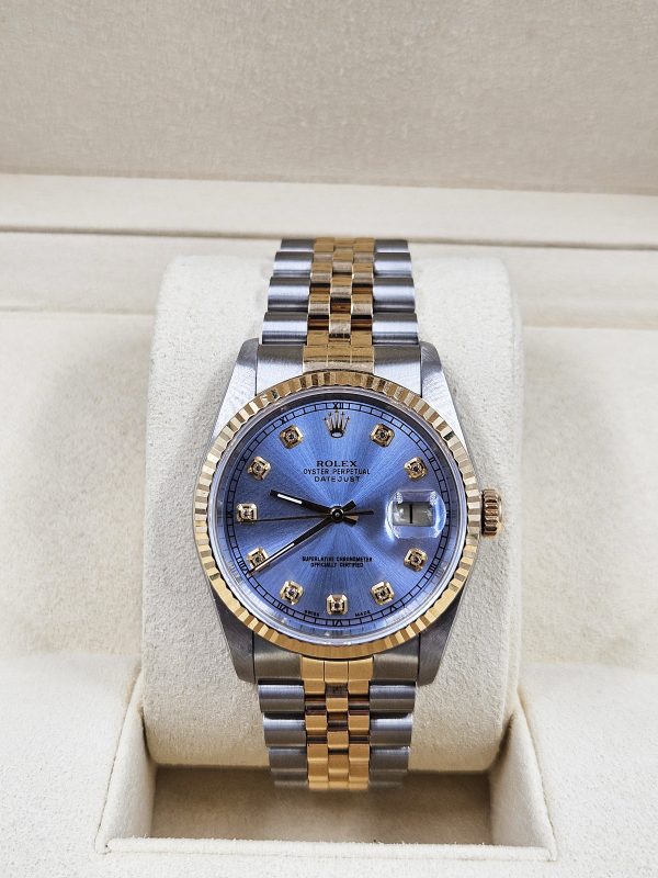 Gents Steel & Gold Rolex Datejust 16233 Sky Blue Diamond Dial with Box & Papers. - Image 6