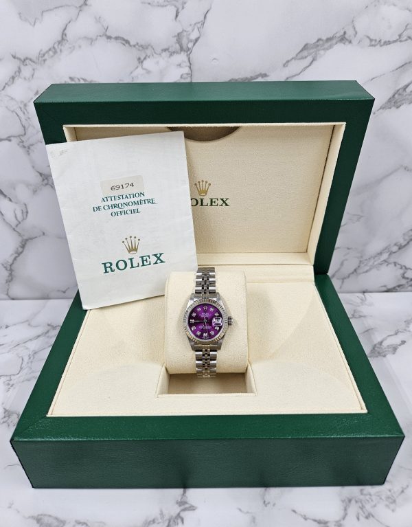 Ladies Rolex Datejust 26mm in Steel & Gold - Purple Diamond Dial – B+P - MINT! - Image 7