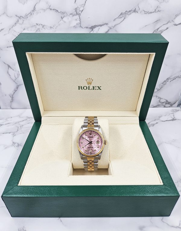 Gents Rolex Datejust 36mm with PINK Jubilee Diamond Dial - Box and Papers. - Image 6