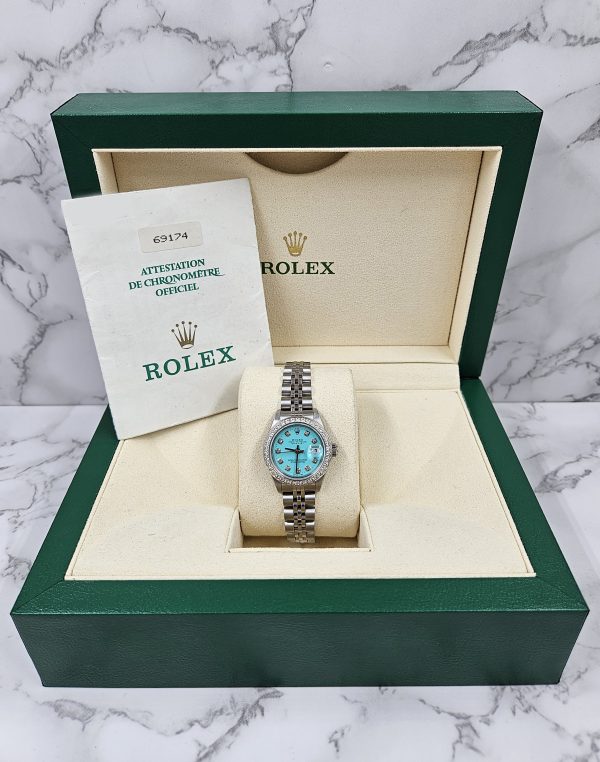 Ladies Steel & White Gold Rolex Datejust - Tiffany BLUE Diamond Dial & Bezel - Box / Papers. - Image 6