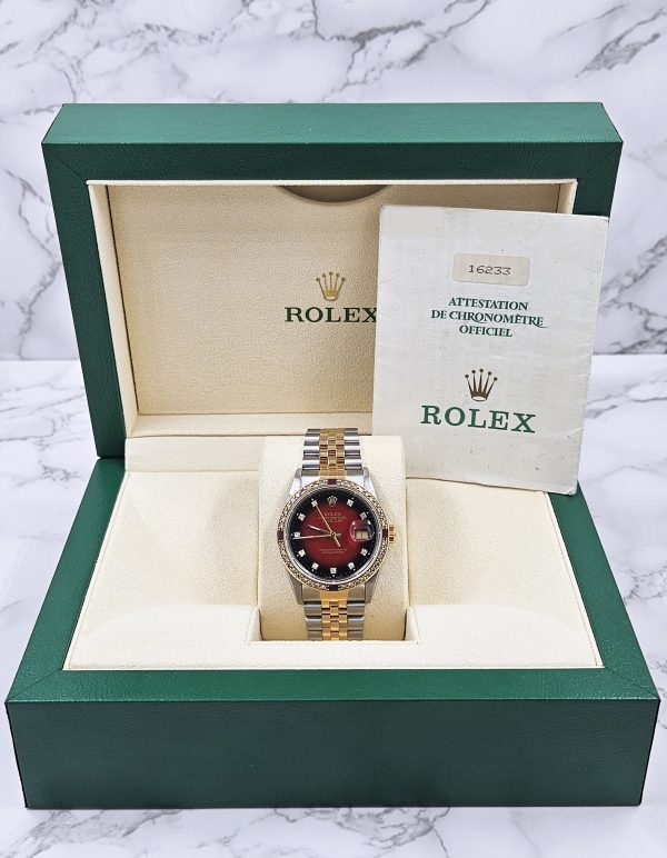 Gents Steel & Gold Rolex Datejust with RED Diamond Dial & Diamond / Ruby Bezel. - Image 7