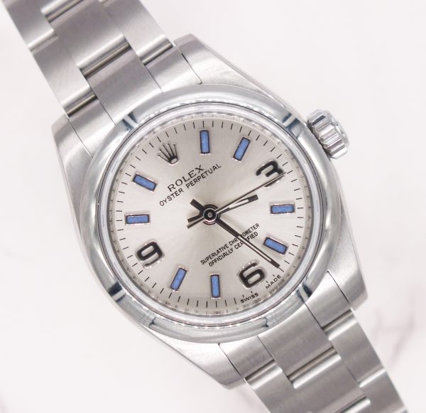 Purple / Silver Rolex Oyster Perpetual 176200 with Box and Papers (Card).