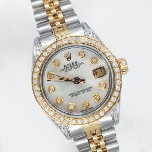 Ladies Rolex Datejust in Steel & Gold with Diamond Dial, Bezel & Shoulders.