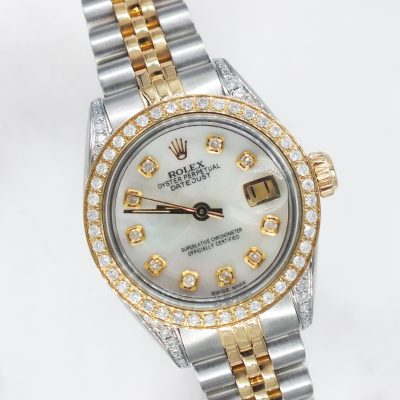 Ladies Rolex Datejust in Steel & Gold with Diamond Dial, Bezel & Shoulders.