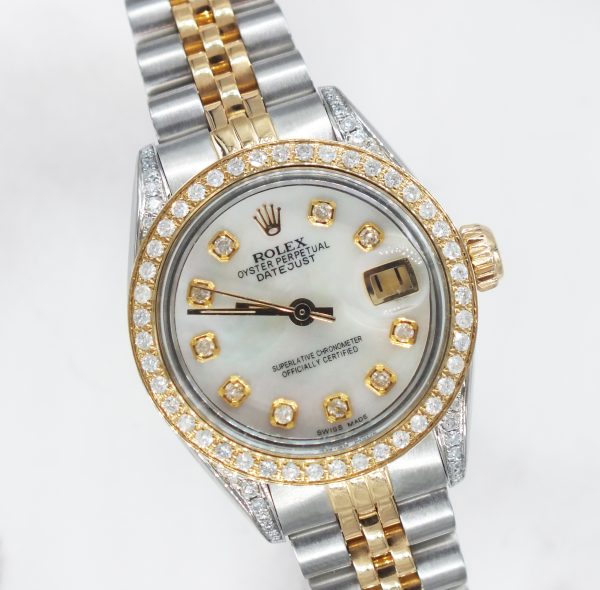 Ladies Rolex Datejust in Steel & Gold with Diamond Dial, Bezel & Shoulders.