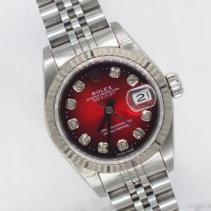 Ladies Steel & White Gold Rolex Datejust 69174 Red Diamond - with Box & Papers
