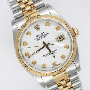 Gents Steel & Gold Rolex Datejust 16233 White Diamond Dial with Box and Papers.