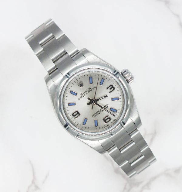 Purple / Silver Rolex Oyster Perpetual 176200 with Box and Papers (Card). - Image 5