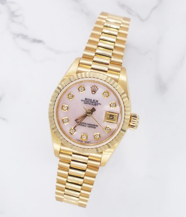 Beautiful 18ct Gold Ladies Rolex Oyster Perpetual Datejust - Pink Diamond Dial. - Image 4