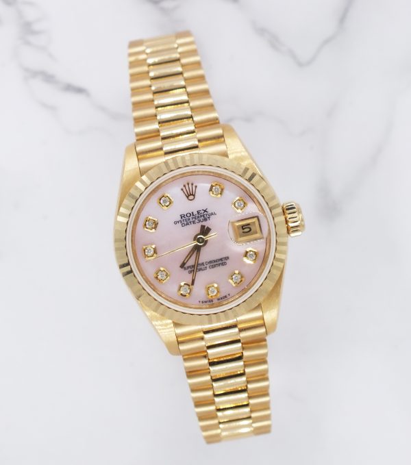 Beautiful 18ct Gold Ladies Rolex Oyster Perpetual Datejust - Pink Diamond Dial. - Image 5