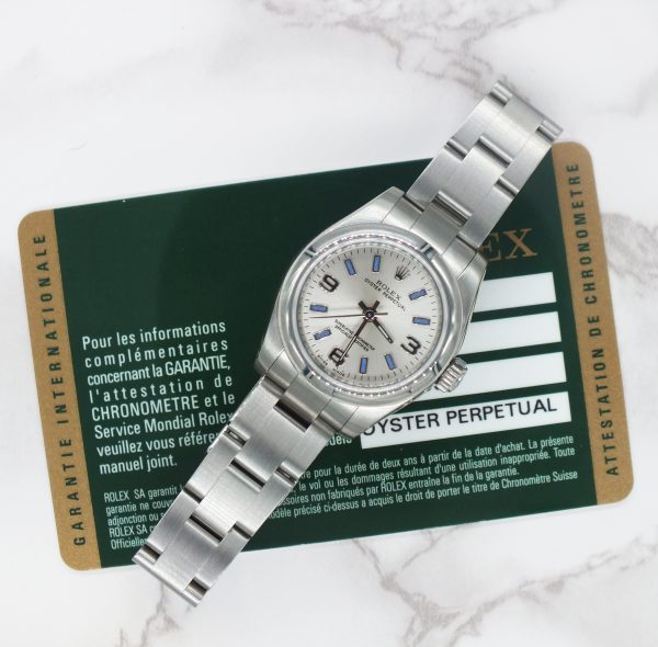 Purple / Silver Rolex Oyster Perpetual 176200 with Box and Papers (Card). - Image 6