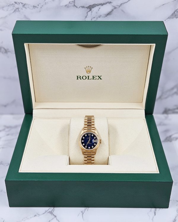 MINT Ladies 18ct Gold Rolex Datejust - Blue Vignette Diamond Dial - Box & Papers - Image 7