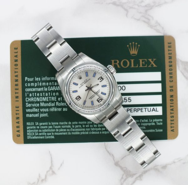 Purple / Silver Rolex Oyster Perpetual 176200 with Box and Papers (Card). - Image 7
