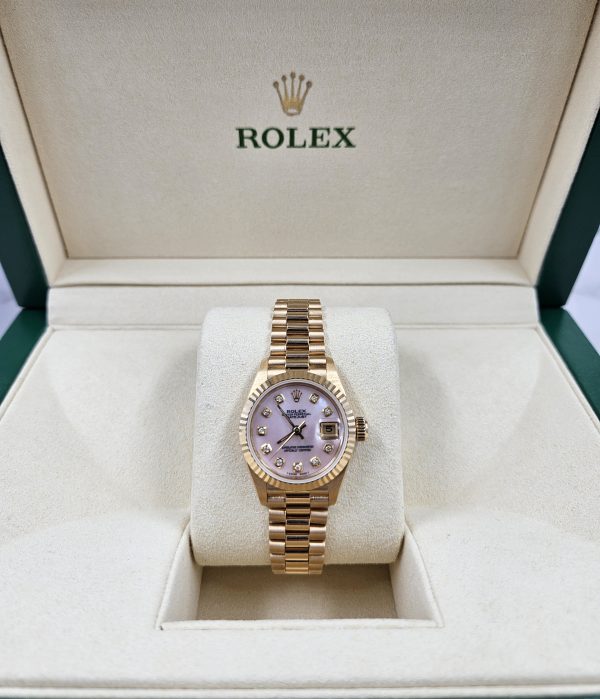 Beautiful 18ct Gold Ladies Rolex Oyster Perpetual Datejust - Pink Diamond Dial. - Image 8