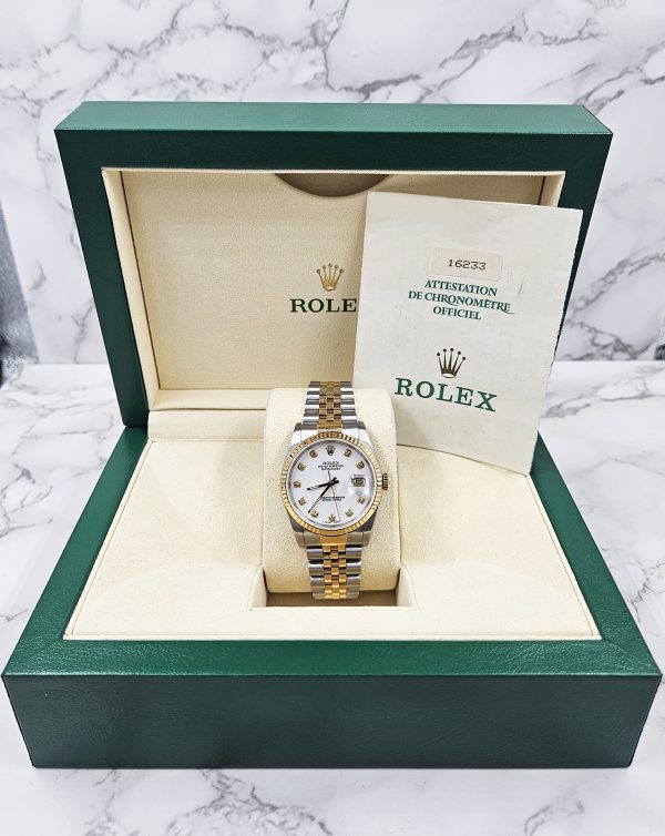 Gents Steel & Gold Rolex Datejust 16233 White Diamond Dial with Box and Papers. - Image 8